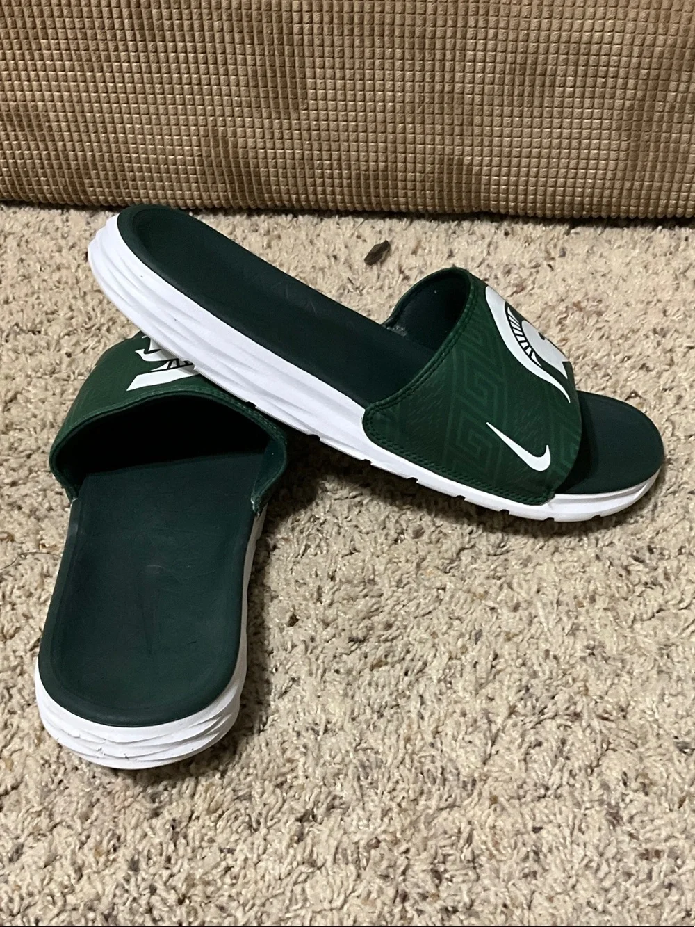 Nike mens Forest Green Slide Sandals with White Sole